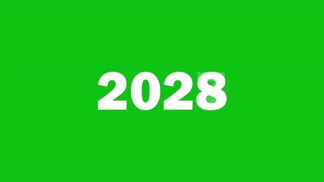 Chronological digital year transition animation from 2000 to 2028 on green screen background for easy chroma keying.