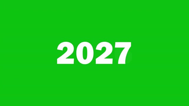 Chronological digital year transition animation from 2000 to 2027 on green screen background for easy chroma keying.