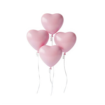Four pink heart balloons floating together for a celebration