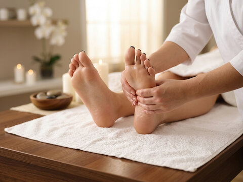 Spa Therapist Giving Relaxing Foot Massage to Client