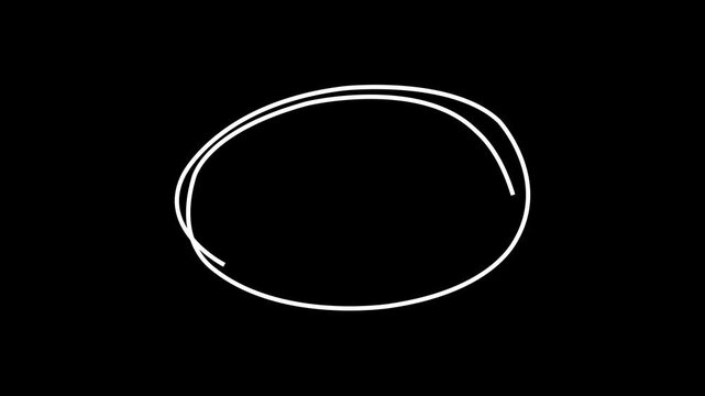Hand draw oval frame circle mark animation, Hand written red circle. For marking text, numbers, marker pen, pencil, logo, hand drawn doodle grunge circle highlights with black background 4k video.