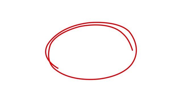 Hand draw oval frame circle mark animation, Hand written red circle. For marking text, numbers, marker pen, pencil, logo, hand drawn doodle grunge circle highlights with white background 4k video.