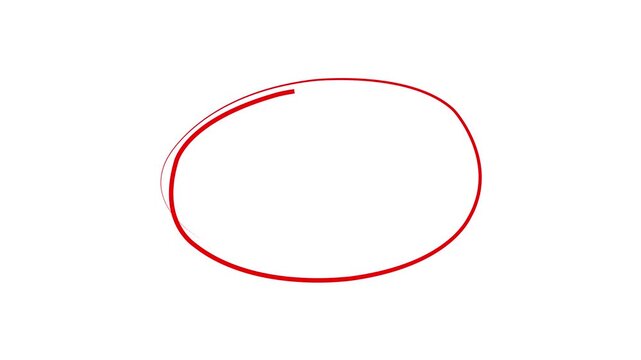 Hand draw oval frame circle mark animation, Hand written red circle. For marking text, numbers, marker pen, pencil, logo, hand drawn doodle grunge circle highlights with white background 4k video.