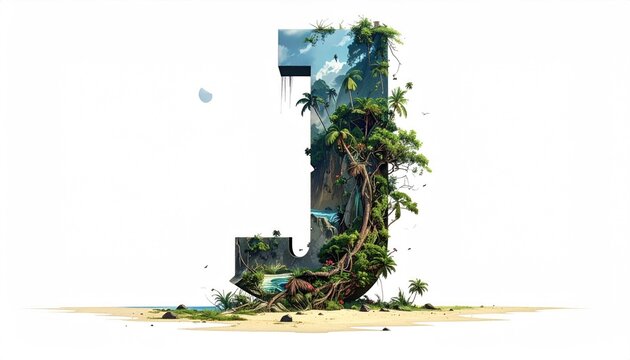Bold Number One Surrounded by Lush Jungle and Beach Landscape