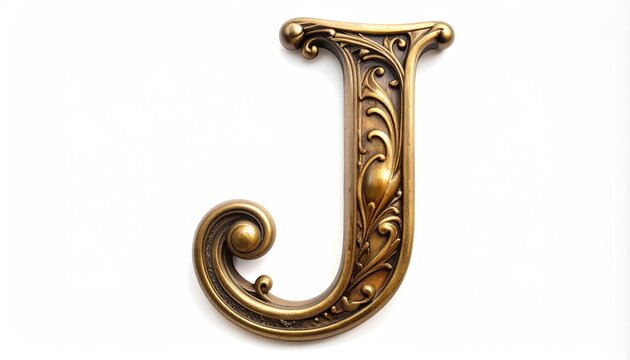 Ornate Brass Letter J with Decorative Flourishes