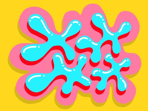 Funky liquid blobs sticker illustration in retro Y2K cartoon style - Vibrant pop art vector background. Comic dripping paint & colorful slime splat for creative merch or poster layout, 90s streetwear