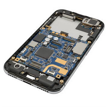 Internal circuit board of a smartphone isolated on white background