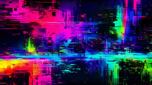 Abstract digital glitch background. Cyberpunk neon light texture with vibrant color noise.