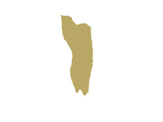 A minimalist golden silhouette representing the island nation of Dominica on black © Haiwaheve