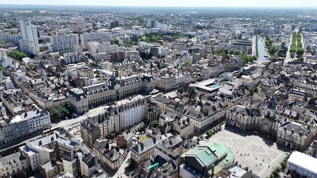 Rennes Brittany France city centre high angle reverse drone high angle 4K footage