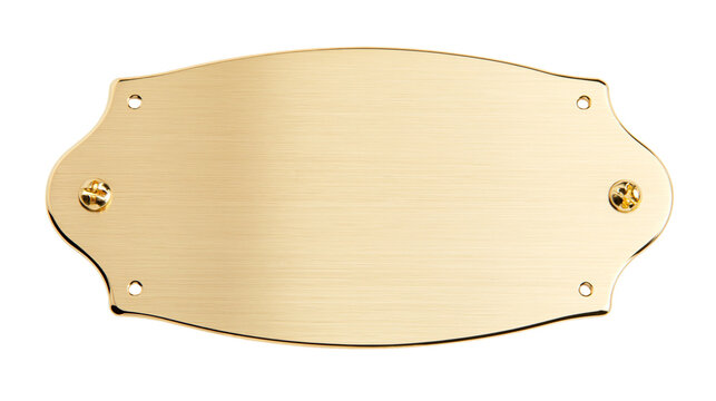 Brushed brass plaque with rounded corners and screw holes