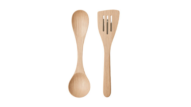 Wooden spoon and slotted spatula kitchen utensils