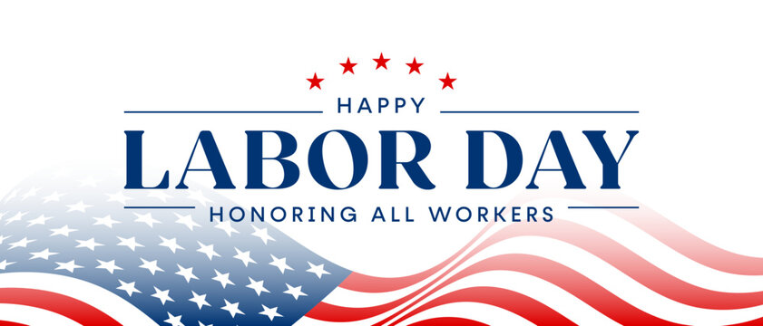 American Labor Day celebration banner, US flag background