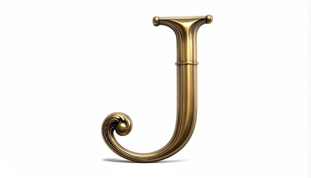 Elegant Gold Letter J Vintage Script on White Background