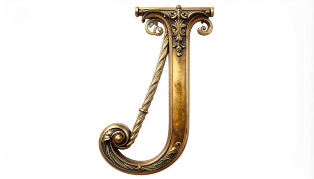 Ornate Gold Letter J with Rope Ornament