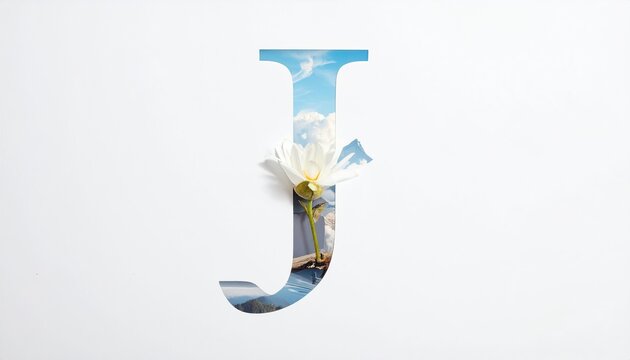 Elegant Letter J Cutout with Scenic Beach Flower