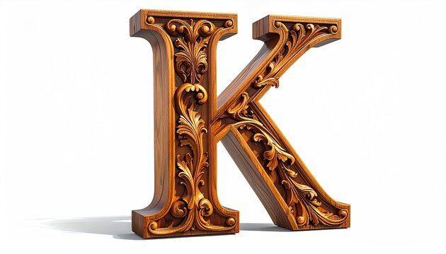 Ornate Wooden Letter K with Intricate Carving