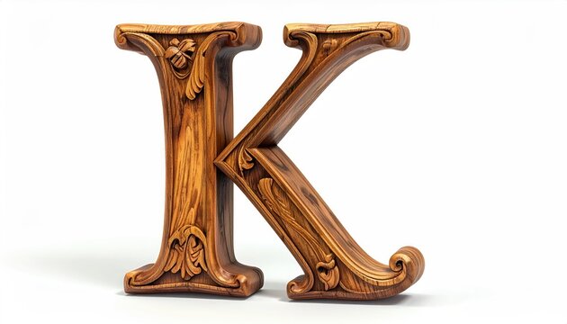 Intricate Wooden Letter K Carved Ornament