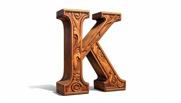 Ornate Wooden Letter K Carved Detail Standalone