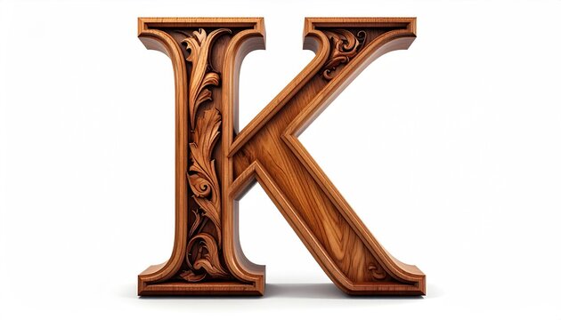 Intricately Carved Wooden Letter K with Ornate Details
