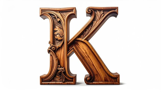 Ornate Wooden Letter K with Carved Details