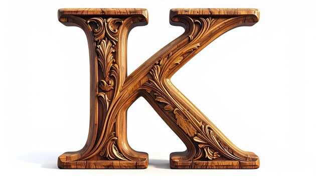 Intricately Carved Wooden Letter K