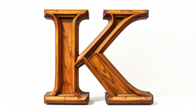 Large Wooden Letter K Standing on White Background