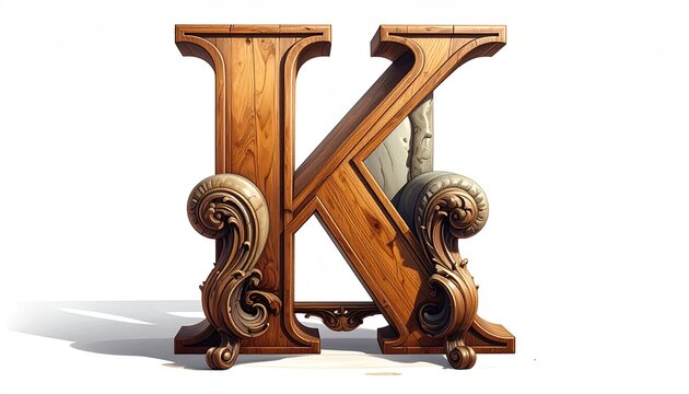 Elegant Wooden Letter K with Ornate Carvings
