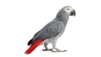 Beautiful exotic single grey african parrot bird standing wildlife animal isolated on transparent background © James