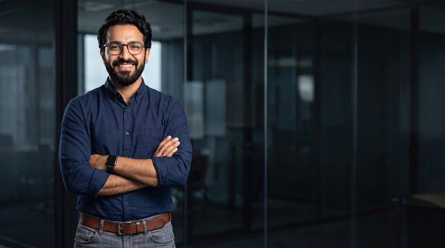 Portrait of happy mature 30 year old professional business owner man manager, smiling senior male ceo executive, middle corporate leader looking at camera standing arms crossed in office at work.