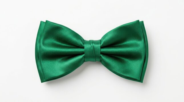 Sophisticated emerald green satin bow tie isolated on a white background for weddings and formal events. This elegant menswear accessory represents luxury style and classic fashion for modern wear.