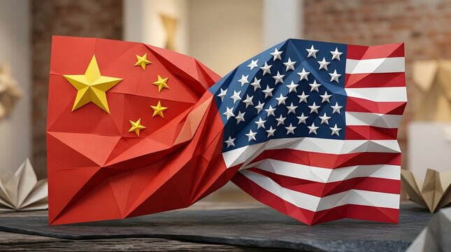 China and usa flags connected together.