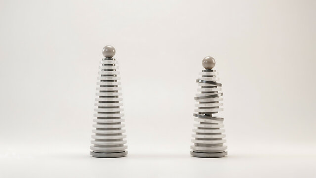 Two vertical abstract sculptures made of stacked glass discs with sculpture vertical abstract minimalist translucent transparent
