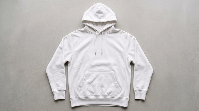 Blank white hoodie sweatshirt mockup on neutral concrete surface background
