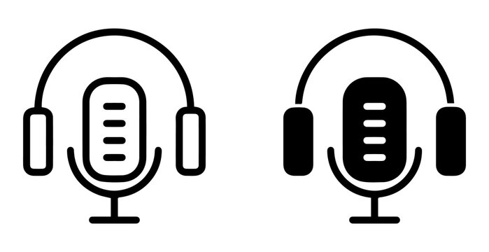Podcast microphone and headphones audio recording communication streaming studio equipment icon PNG.