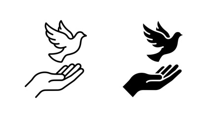 Fototapeta premium Minimalist Peace Dove Flying Above Open Hand Icon Set
