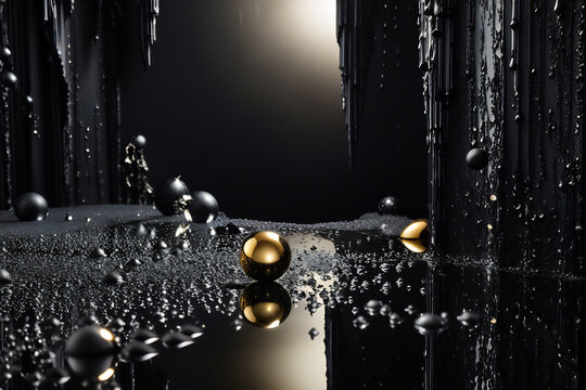 High-End Dark Abstract Backgrounds: Liquid Metal, Obsidian Rocks, Malachite Waves and Glowing Data Streams