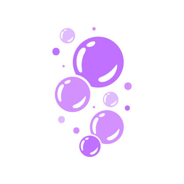 Vibrant purple bubbles of various sizes floating gracefully on a clean white background, creating an airy and playful abstract design element.