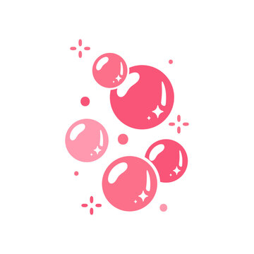 Playful collection of shiny pink bubbles and glittering elements creating a fresh, effervescent design.