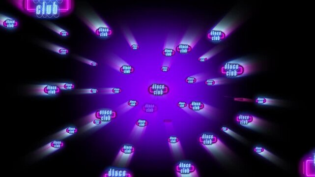 Funny neon glowing disco club animation. Stylized banner with retro look