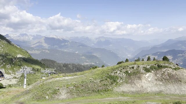 Panoramic View of the French Alps from Courchevel with Mountain Peaks and Alpine Meadows