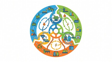 Naklejka premium Circular economy and industrial production process flow chart infographic icon