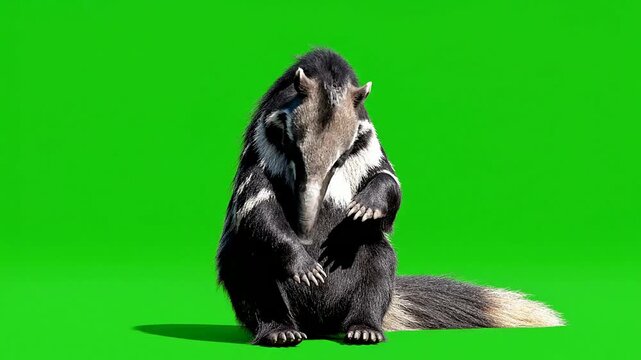 Sitting Tanuki Raccoon Dog Isolated On Vibrant Green Background For Animation And Overlay Use