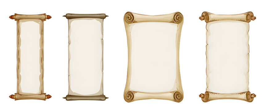 Traditional antique scroll illustrations were traditionally displayed on white backgrounds, arranged vertically