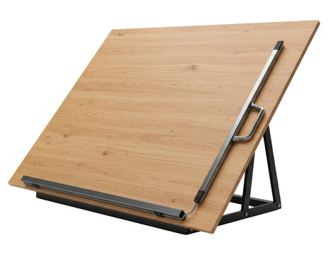 Wooden drafting board for architectural design over transparent background