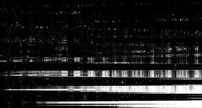 Abstract Digital Glitch Screen Texture Background with Black and White Geometric Noise Pattern"