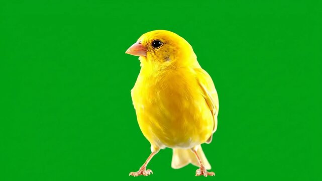 Vibrant Yellow Canary Bird With Wings Spread Against Green Screen Background For Motion Graphics And VFX Overlay