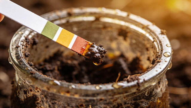 Testing soil health using a soil test strip in a compost jar