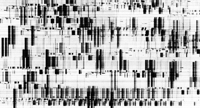 Abstract Digital Glitch Screen Texture Background with Black and White Geometric Noise Pattern"