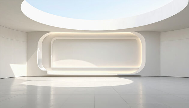 Modern minimalist interior with soft light and a large display niche